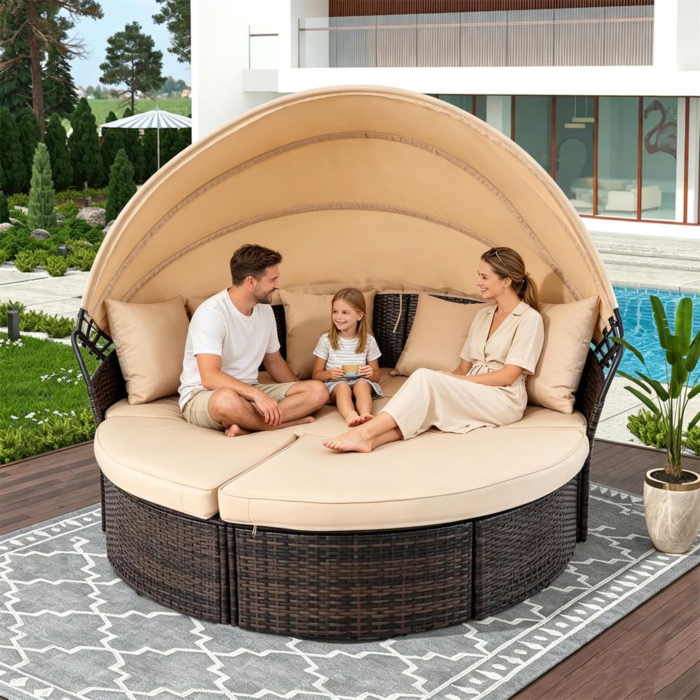 Outdoor Furniture Cushions - Outdoor Patio Round Daybed with Retractable