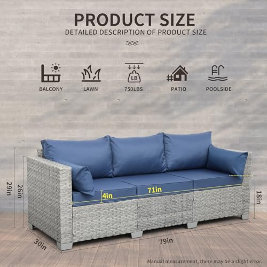 Outdoor Couch 3 Seater Wicker  - Outdoor Furniture Cushions recensione e prezzo